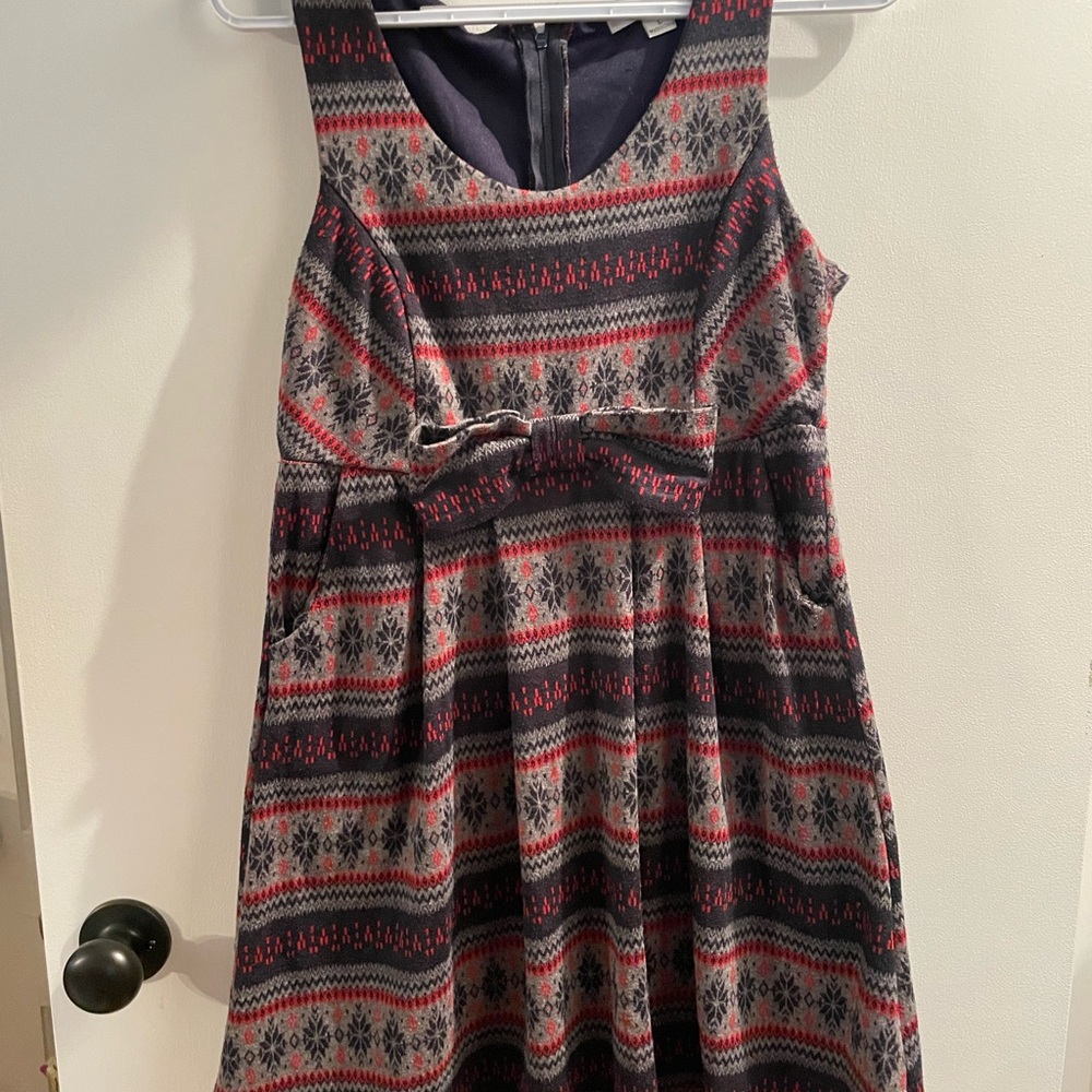 Papaya Blue and Red Pleated A-Line Sundress Sleeveless